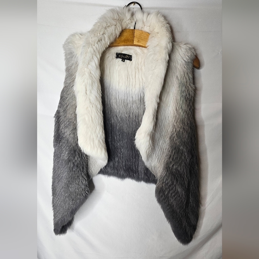 ELLIATT XS Grey Ombre Rabbit Fur Vest Sleeveless Shrug Jacket Boho Layering
